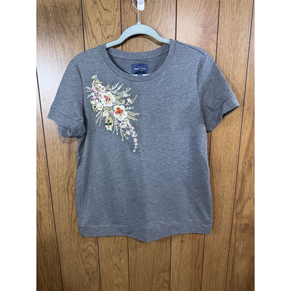 PETER SOM For Design Nation Gray Cotton Blend Short Sleeve Top Embellishment  M